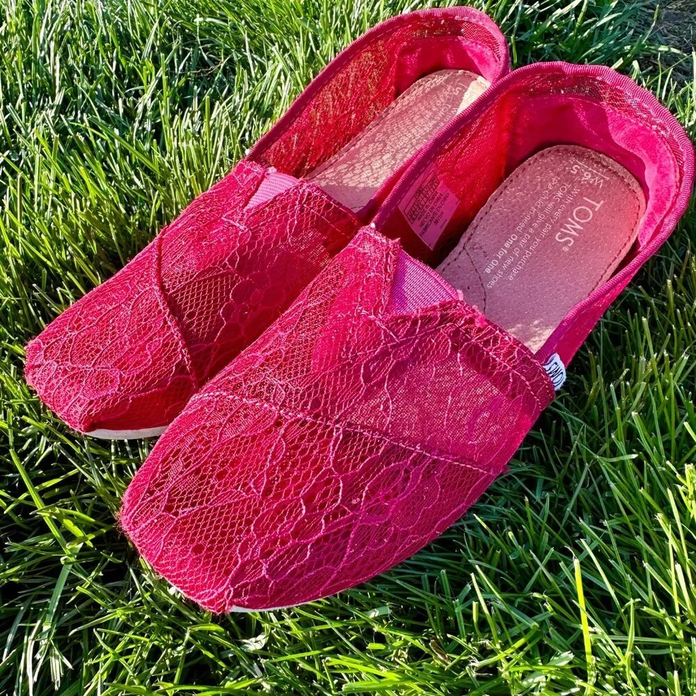 Toms Size 6.5 Shoes Womens Classic Slip On Raspberry Lace Comfort Casual Flats R